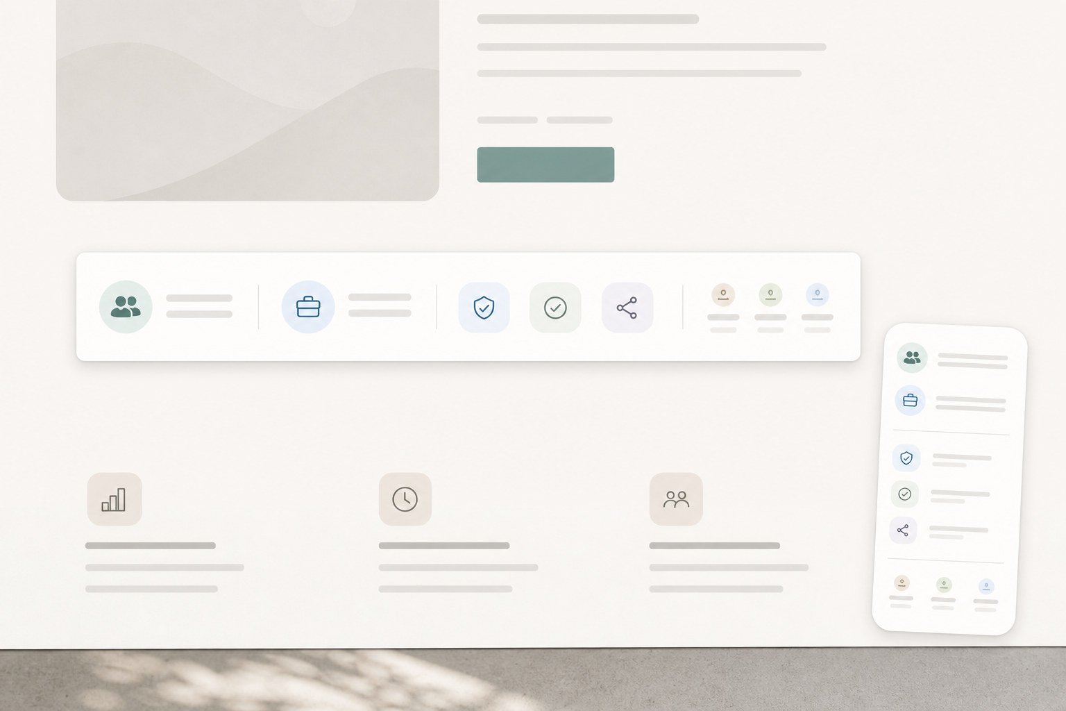 Editorial trust signals strip module with proof counters, badge chips, and responsive stacked state.